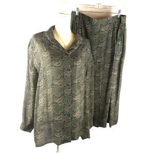 Rena Rowan Women's Two Piece Skirt Set Size 18/20 Gray Green Paisley Career